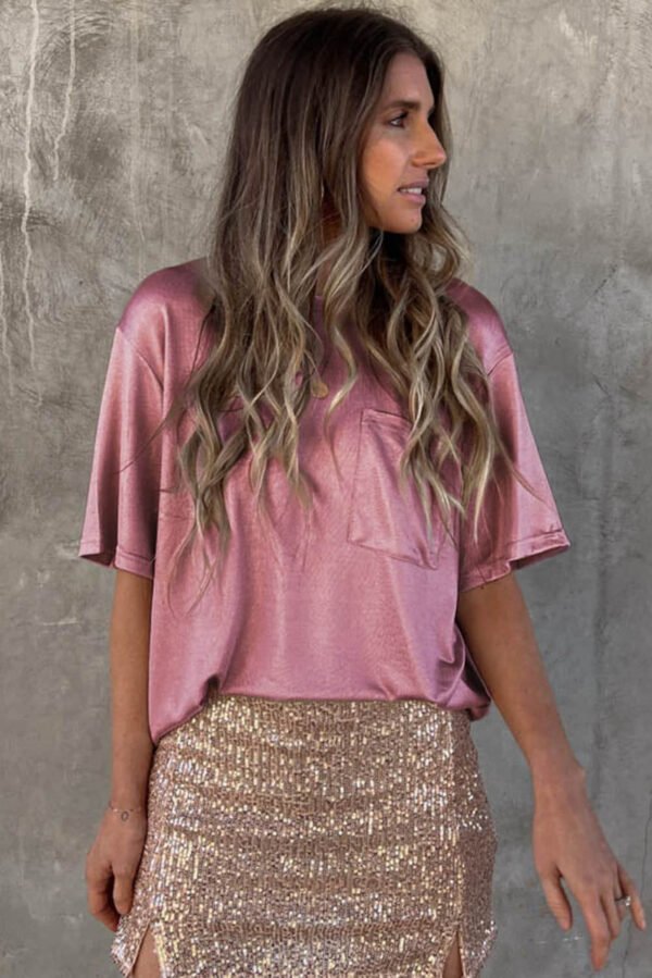 Pink Chest Pocket Loose Fit Short Sleeve T Shirt