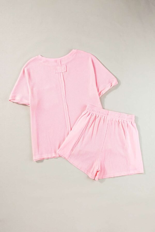 Light Pink Waffle Knit Oversize Tee and Shorts Set