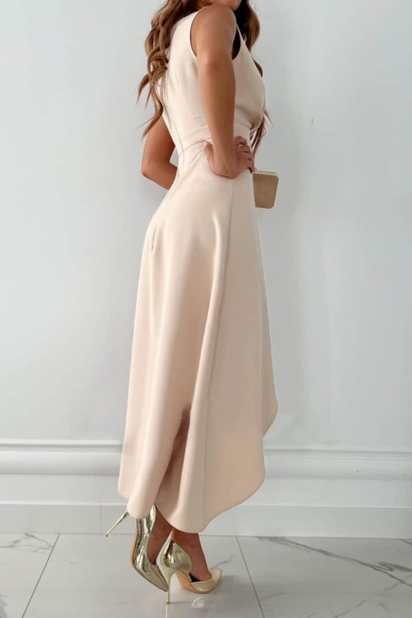 Apricot Surplice V Neck Frill Midi Dress with Slit