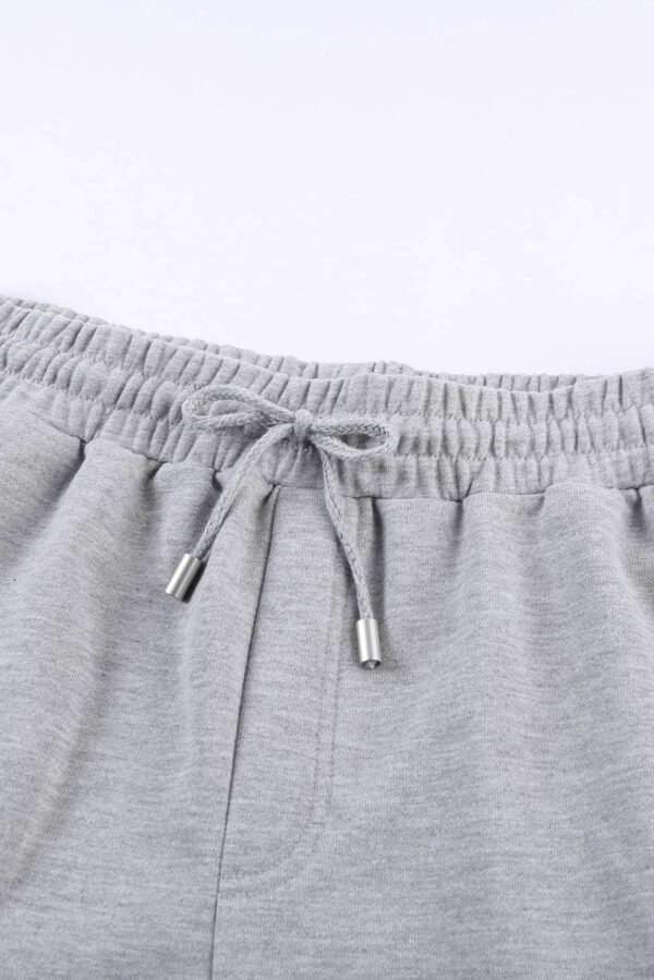 Gray Tie Waist Side Pockets Cuffed Lounge Shorts