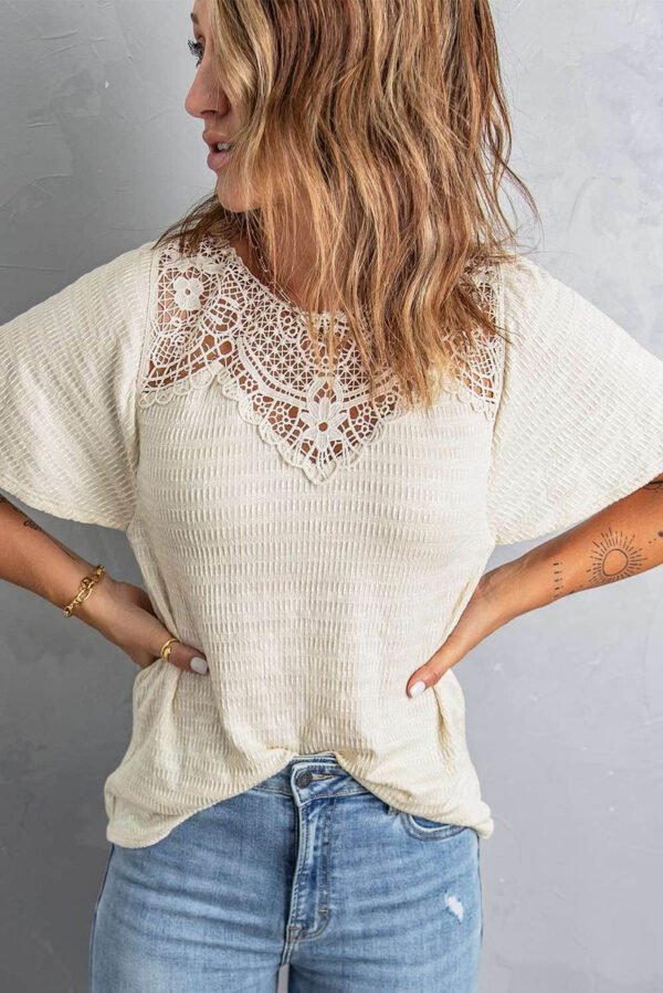 Apricot Crochet Splicing Flutter Sleeve Top