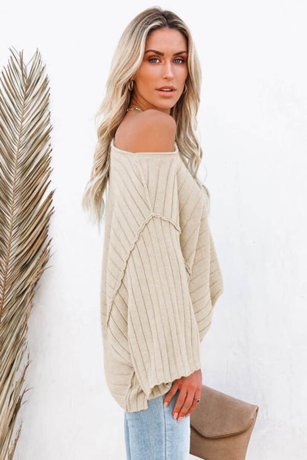 Apricot Exposed Seam Ribbed Knit Dolman Sweater