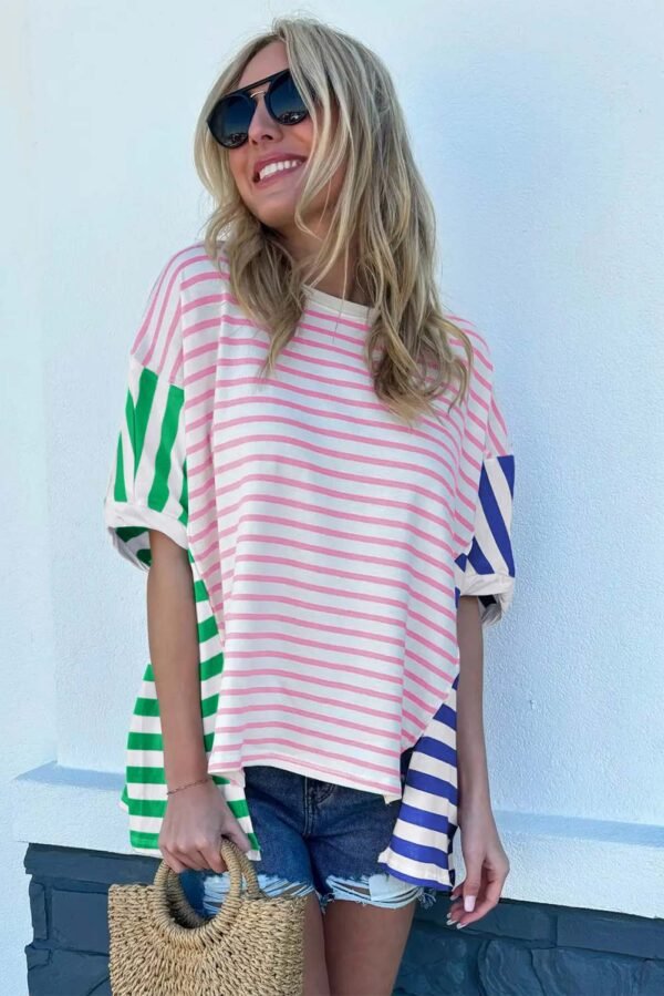 Multicolour Colorblock Patchwork Baggy T Shirt