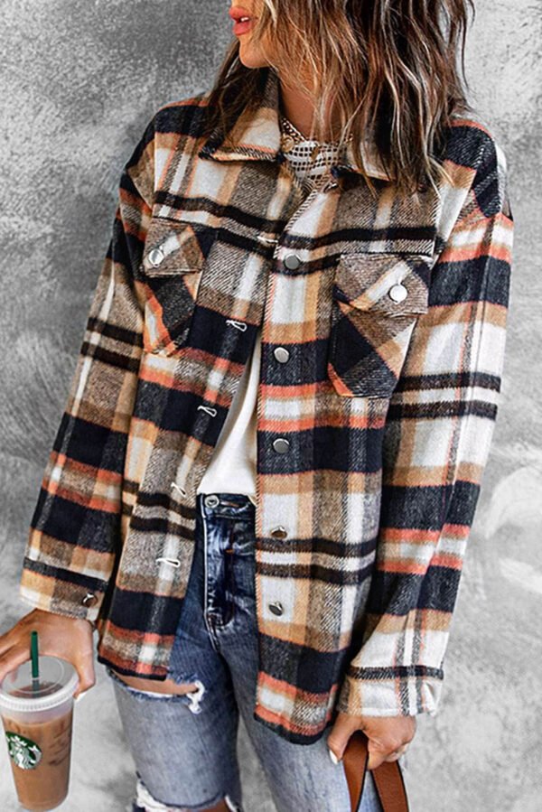 Blue Geometric Plaid Print Pocketed Shirt
