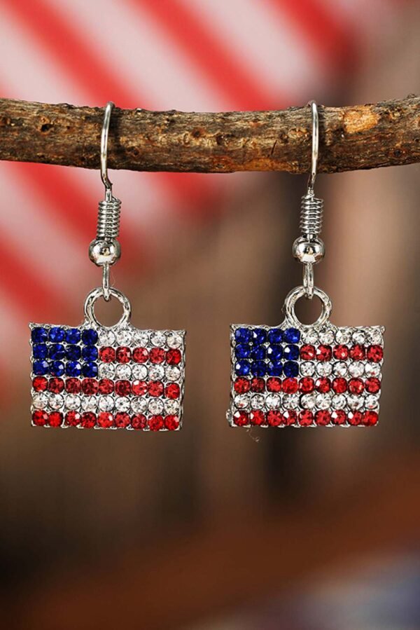 Fiery Red Rhinestone USA Flag Squared Drop Earrings