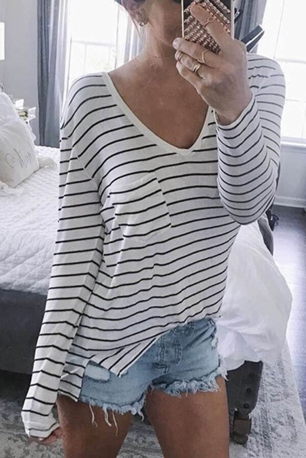 Striped V Neck Long Sleeve Top