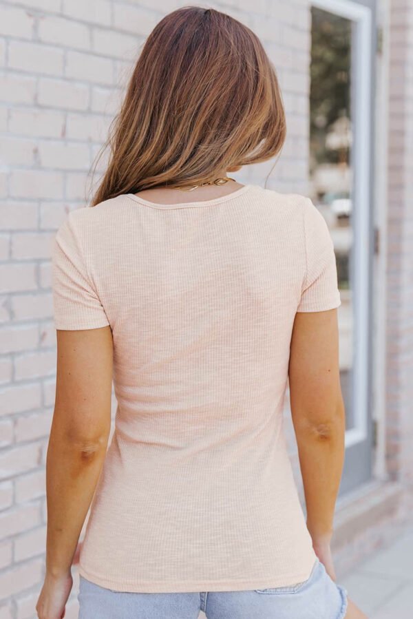 Apricot Strappy Hollow-out Neck Rib Knit T Shirt