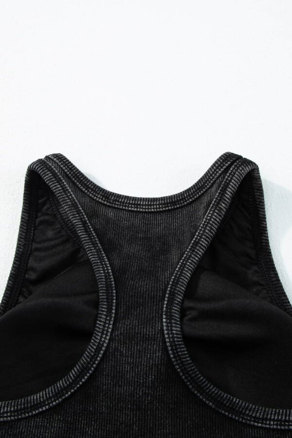 Black Ribbed Mineral Wash Racerback Cropped Tank Top