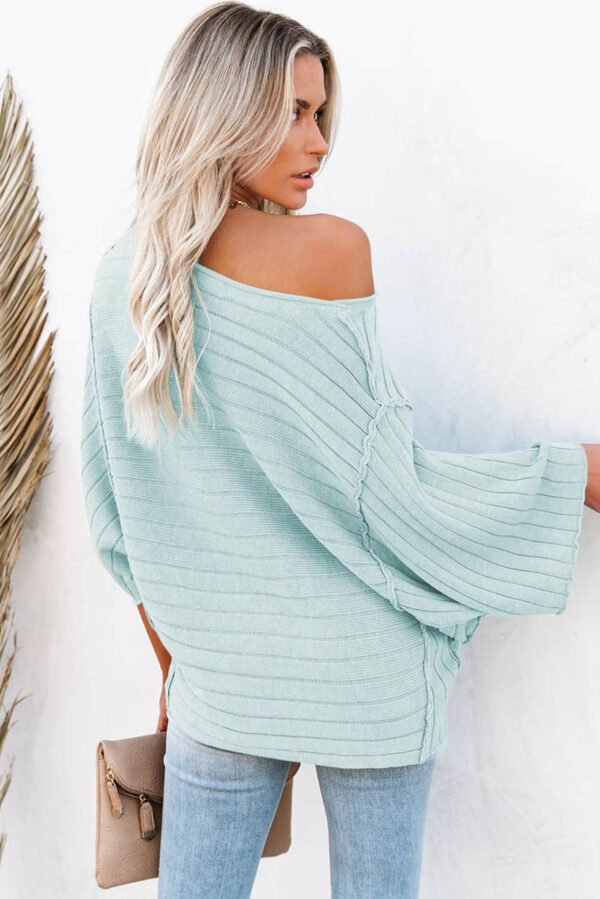 Green Exposed Seam Ribbed Knit Dolman Top