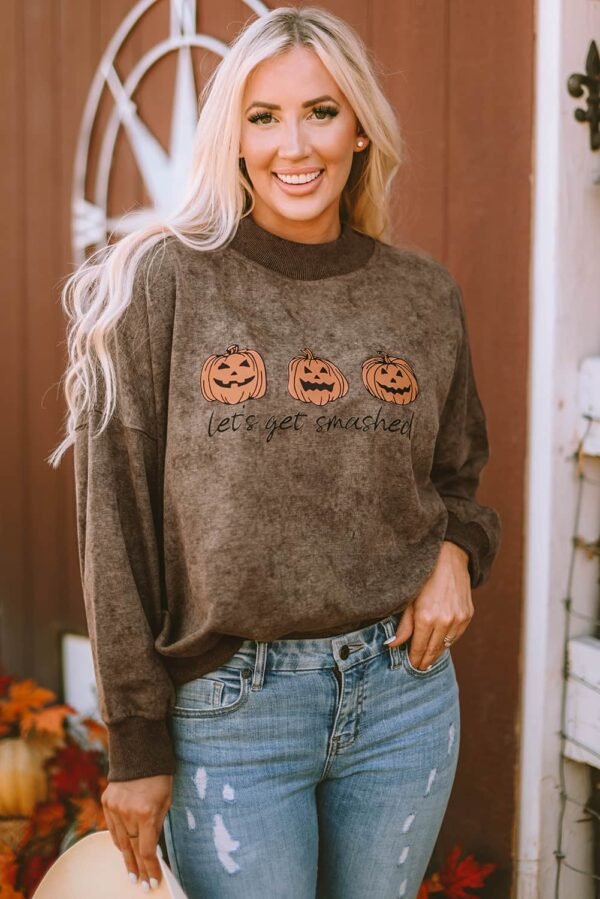 Brown Let’s Get Smashed Halloween Pumpkin Graphic Sweatshirt