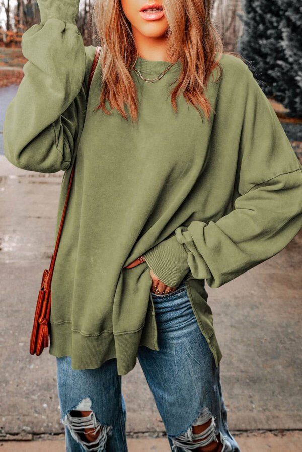 Green Drop Shoulder Ribbed Trim Oversized Sweatshirt