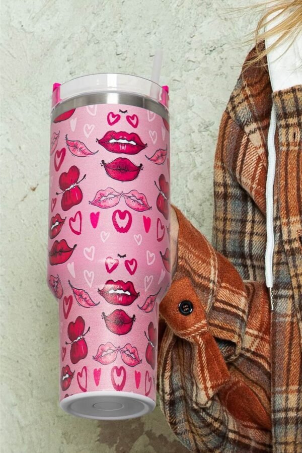 Rose Red Valentines Hearts and Kisses Print Thermos Cup