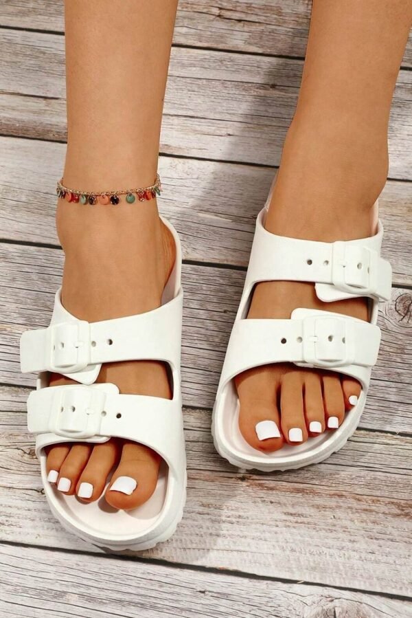 White Double-buckle EVA Slippers