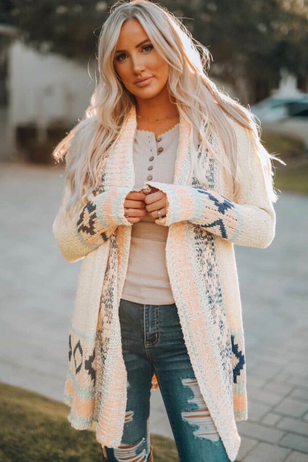 Apricot Aztec Print Open Front Cardigan