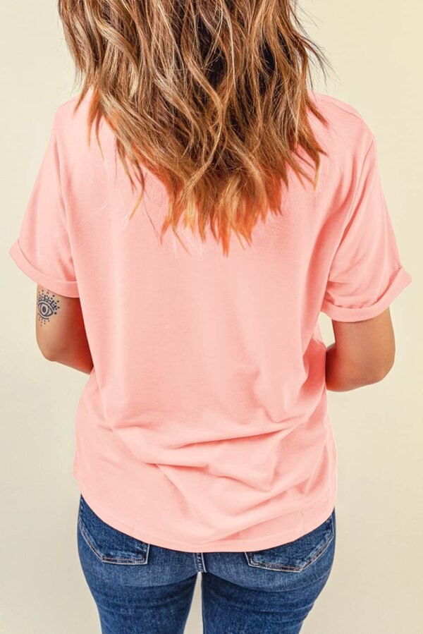 Pink Easter Rabbit Print Round Neck Casual Tee