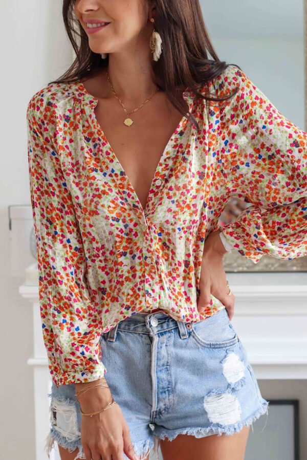 Multicolor Boho Floral Print Button Front Shirt