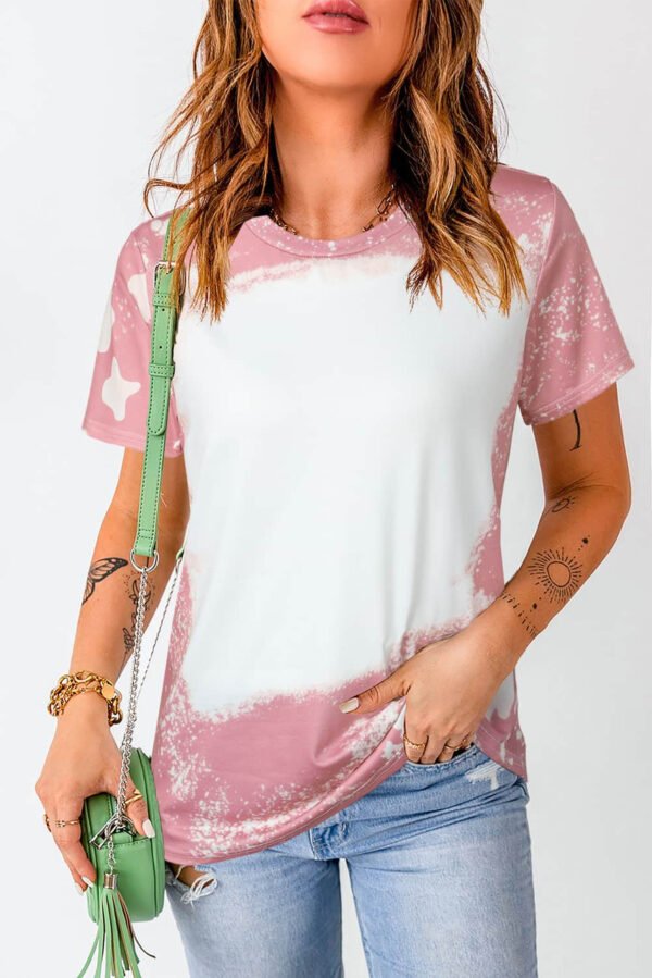 Pink Tie Dye Color Bleached Short Sleeve T Shirt
