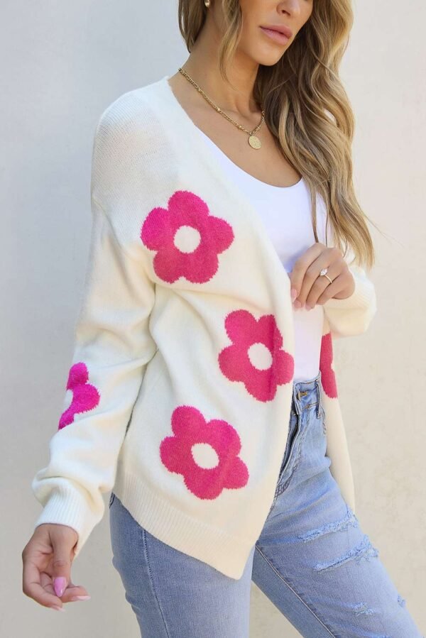 Rose Red Flower Pattern Open Front Cardigan