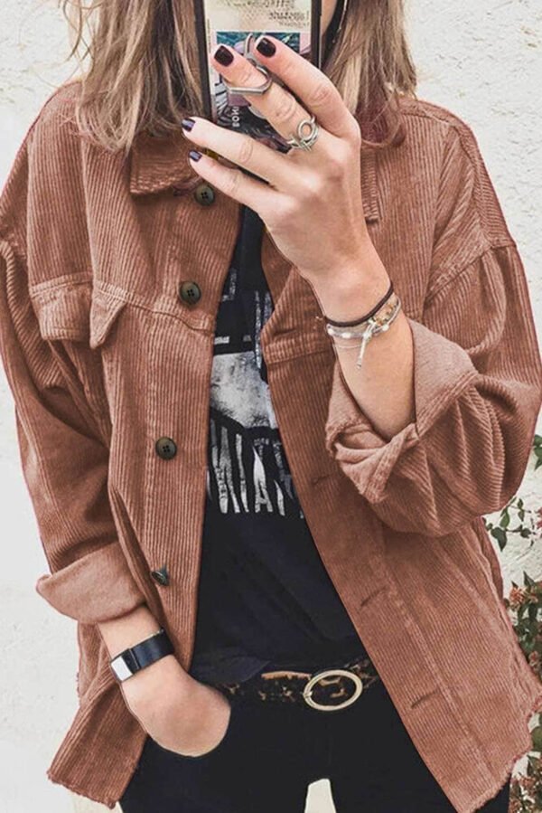 Corduroy Long Sleeve Button-up Shirt Coat