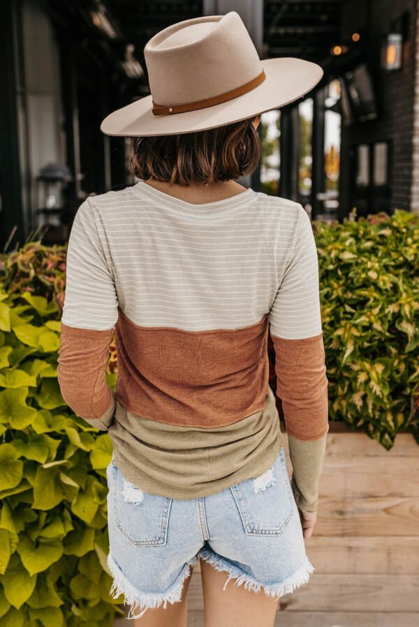 Orange Striped Color Block Henley Top