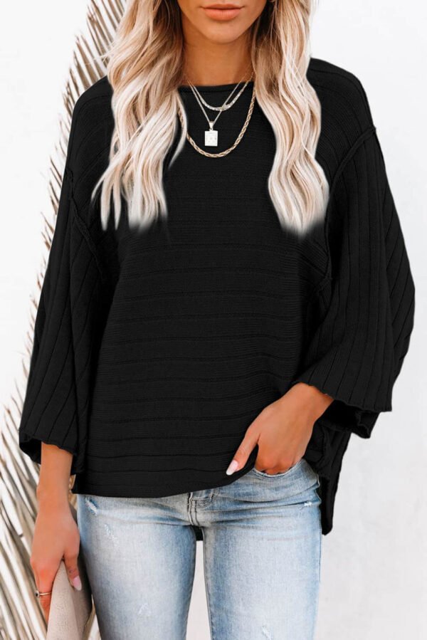Black Exposed Seam Ribbed Knit Dolman Top