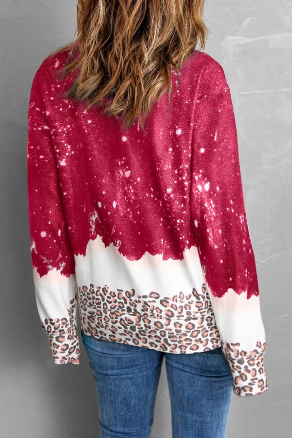 Red Leopard Bleached Heart Graphic Pullover Sweatshirt