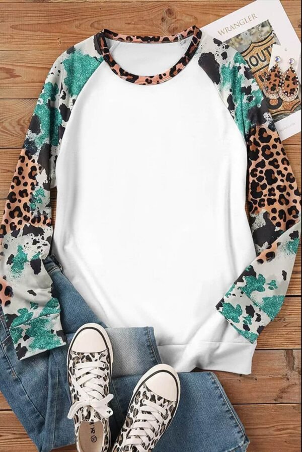 Multicolor Western Tie Dye Mix Animal Print Long Sleeve Top