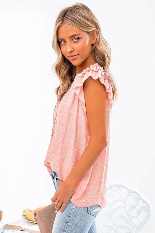 Pink Tiered Ruffled Drawstring V Neck Top