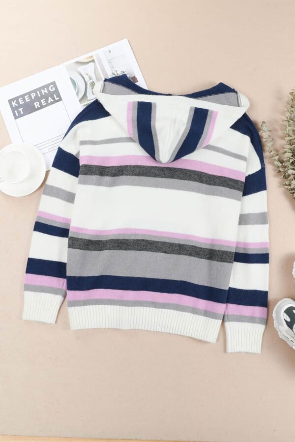 Plus Size Striped Hooded Knit Sweater