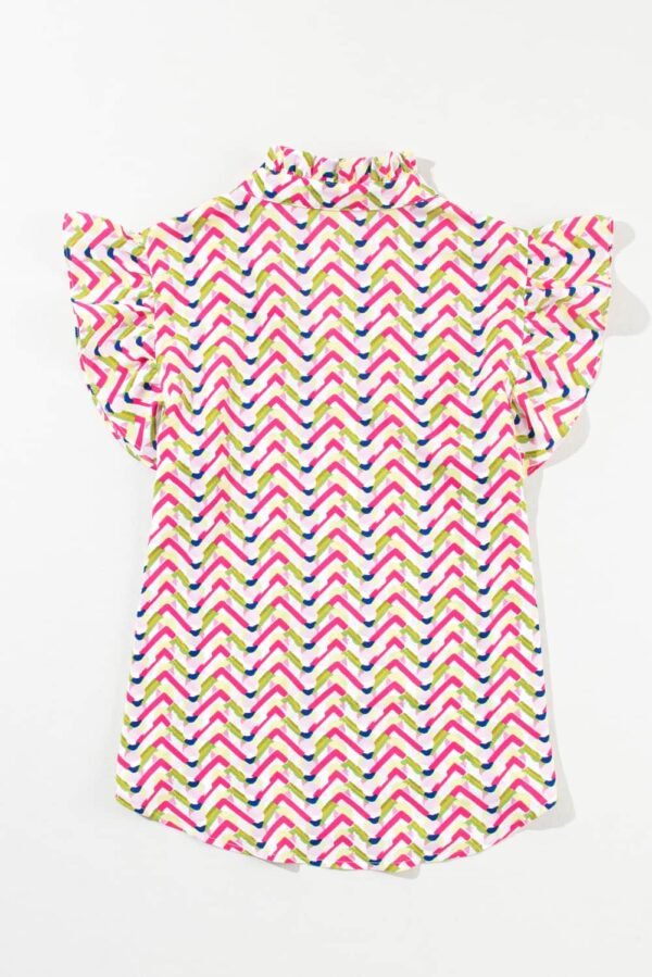 Multicolour Chevron Print Ruffled Sleeve Blouse