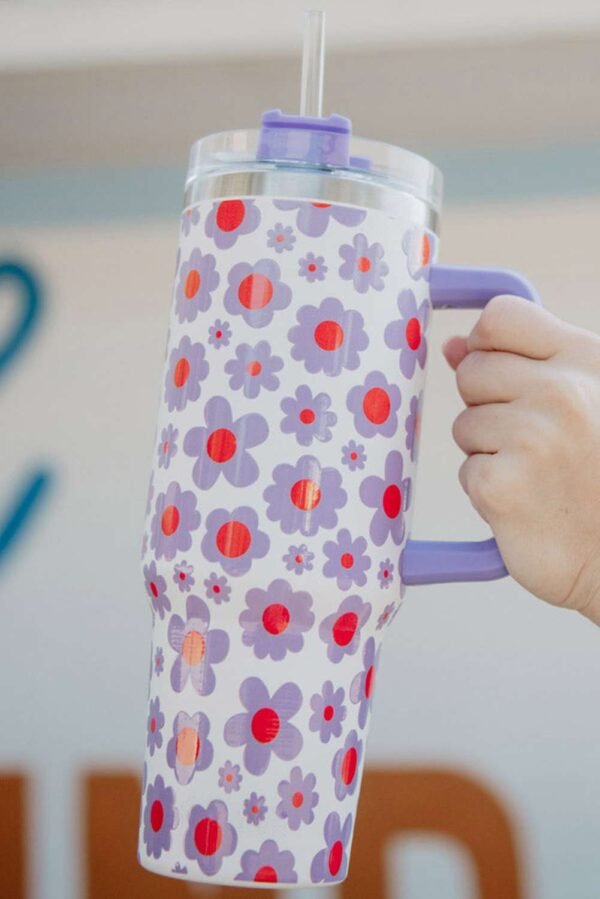 Orchid Petal Flower Print Handle Stainless Steel Portable Cup