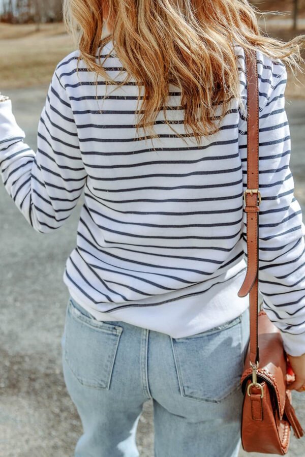 Striped Print Ribbed Trim Long Sleeve Top