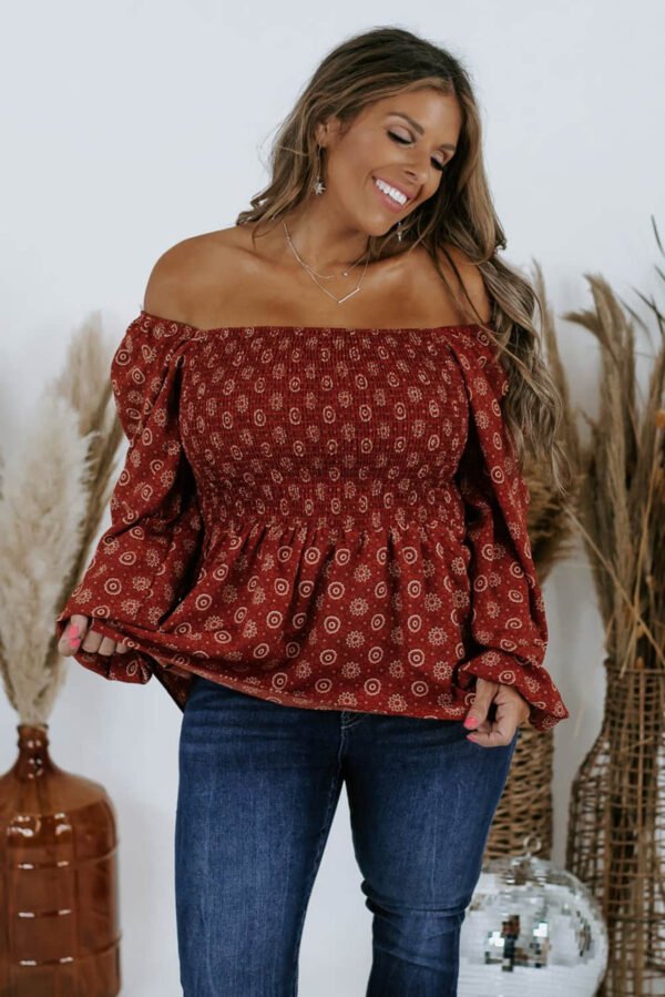 Plus Size Square Neck Printed Peplum Top