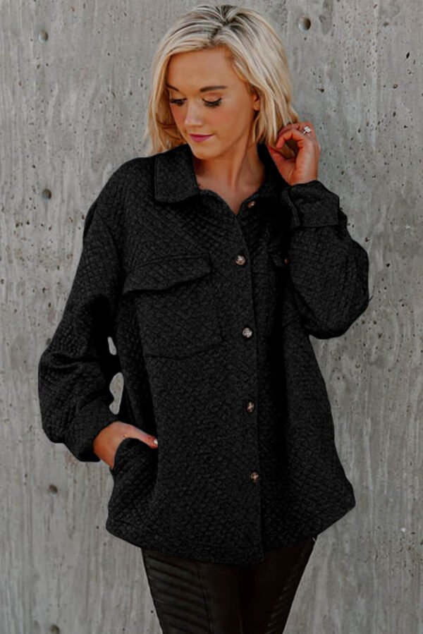 Black Lattice Texture Retro Flap Pocket Button Shacket