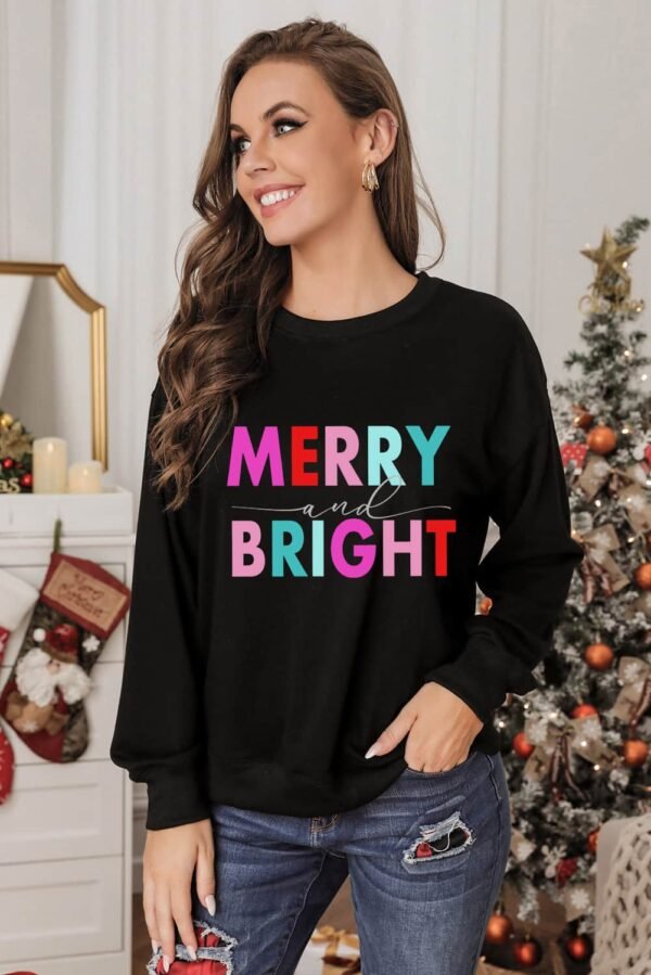 Black Colorful MERRY and BRIGHT Graphic Sweatshirt