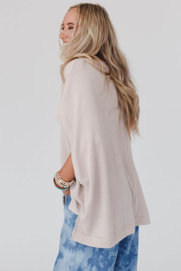 Apricot Ribbed Knit Batwing Sleeve Tunic Oversized T Shirt