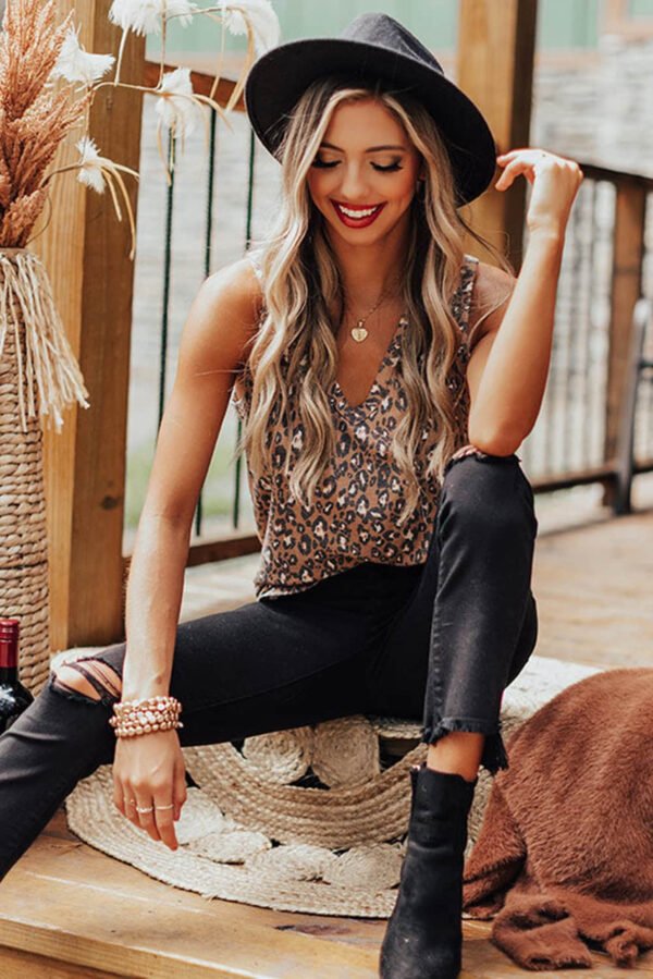 Leopard V Neck Tank Top