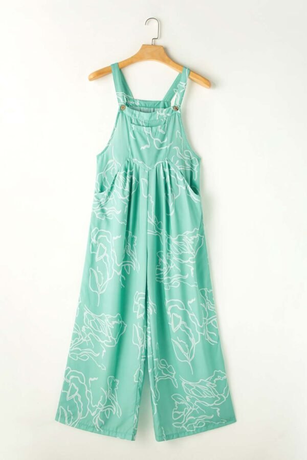 Moonlight Jade Printed Bib Wide Leg Overalls