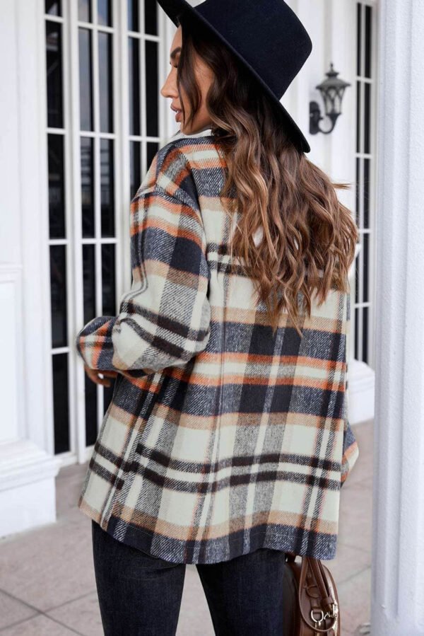 Blue Geometric Plaid Print Pocketed Shirt