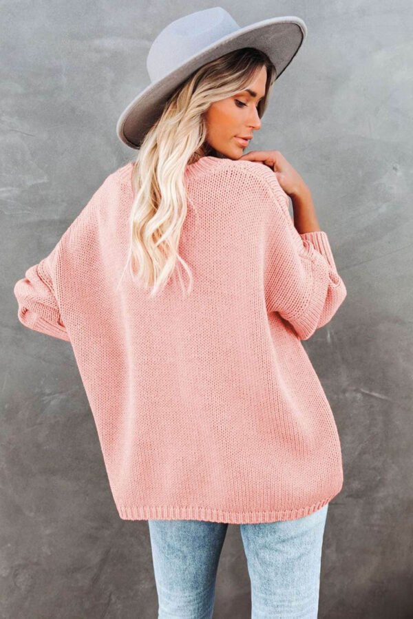 Pink Oversize Knitted Drop-shoulder Sleeve Sweater