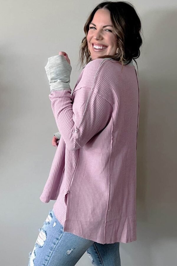 Pink Plus Size Exposed Seam Waffle Knit Top