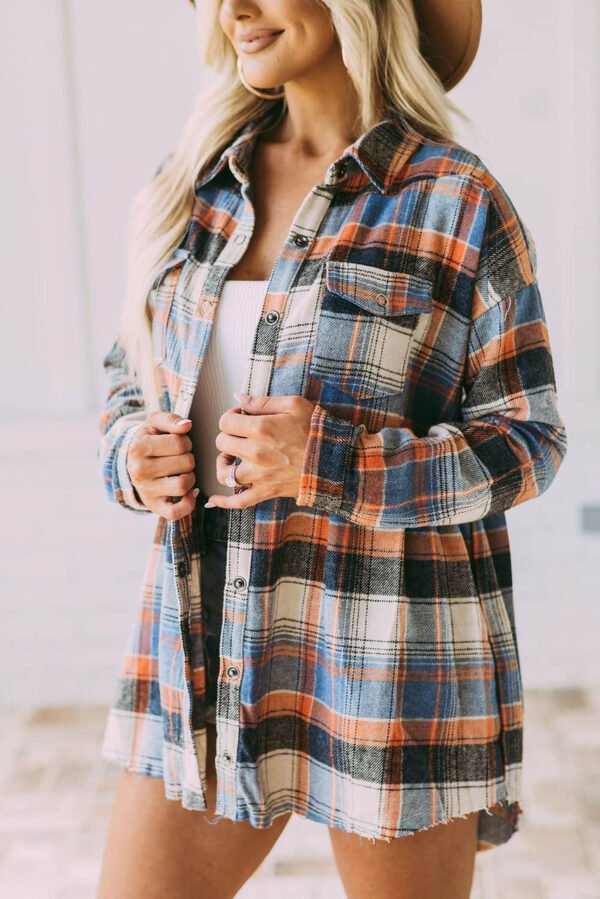 Multicolor Plaid Button Down Ruffled Shirt Jacket