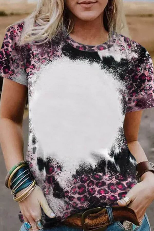 Pink Leopard Dyed Print Bleached Blank Tee