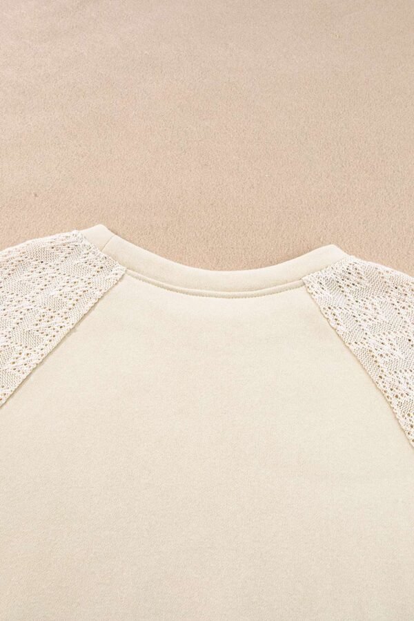 Parchment Eyelet Knit Patchwork Raglan Sleeve Pullover Top