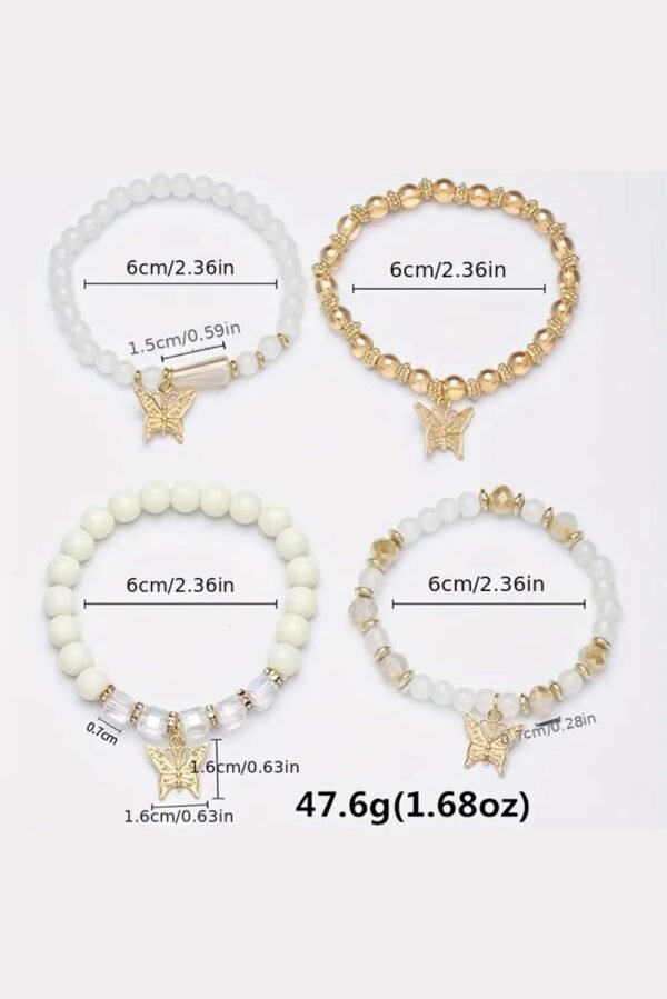 White Bohemian Butterfly Beaded 4Pcs Bracelet Set