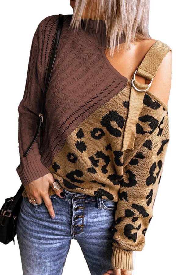 Brown Asymmetrical Buckle Sweater