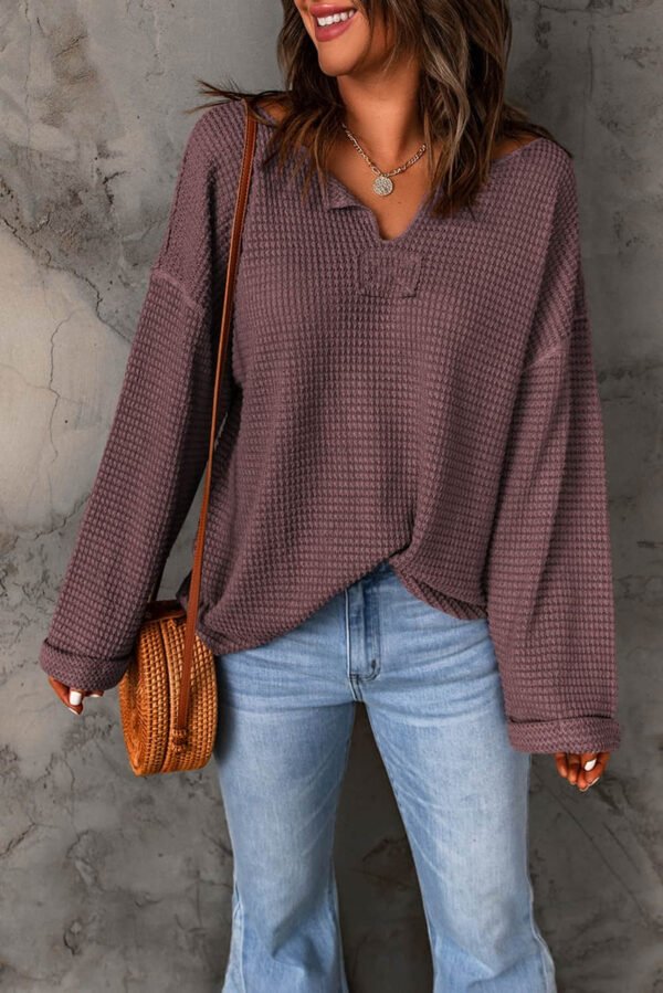 purple Waffle Knit Loose Long Sleeve Top