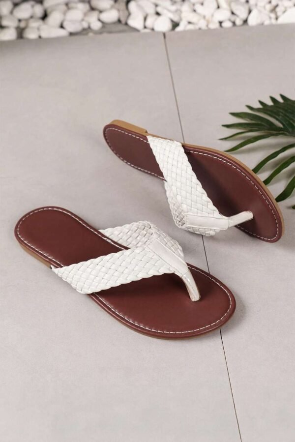 White Braided Strap PU Leather Flip Flop