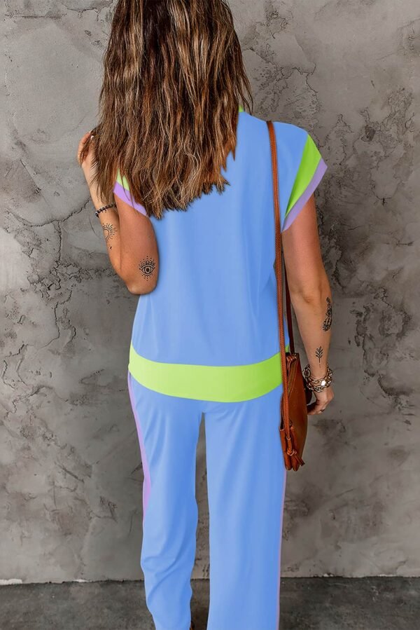 Sky Blue Color Block Detail Casual Two-piece Outfit