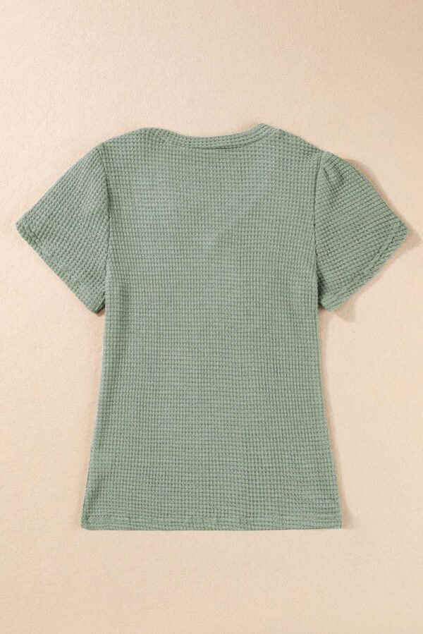 Mist Green V Neck Petal Sleeve Waffle Knit T-Shirt